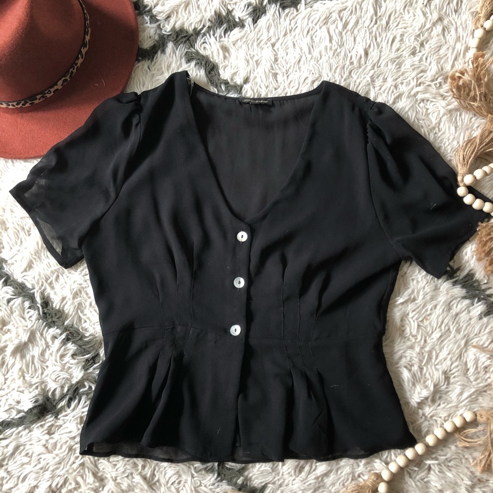 Shinestar Black Fitted Short Sleeve Blouse